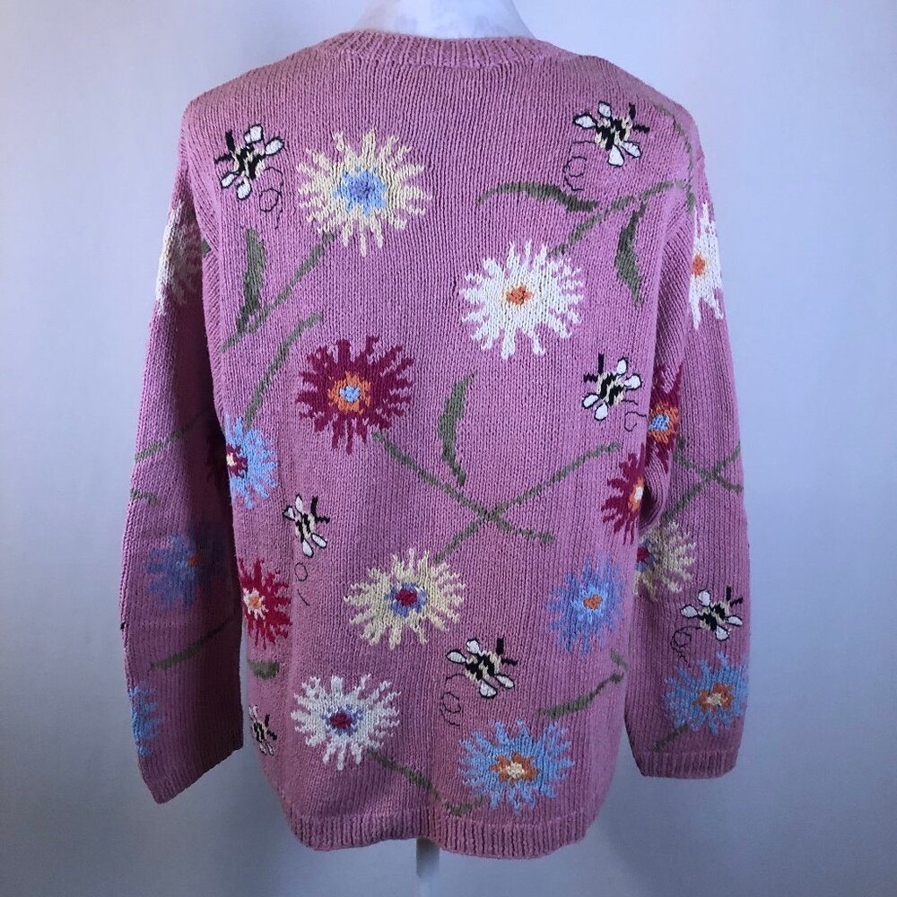 Talbots Hand-Knit Floral & Bee Cardigan — Rare Collectible (Size L) - Picture 7 of 9